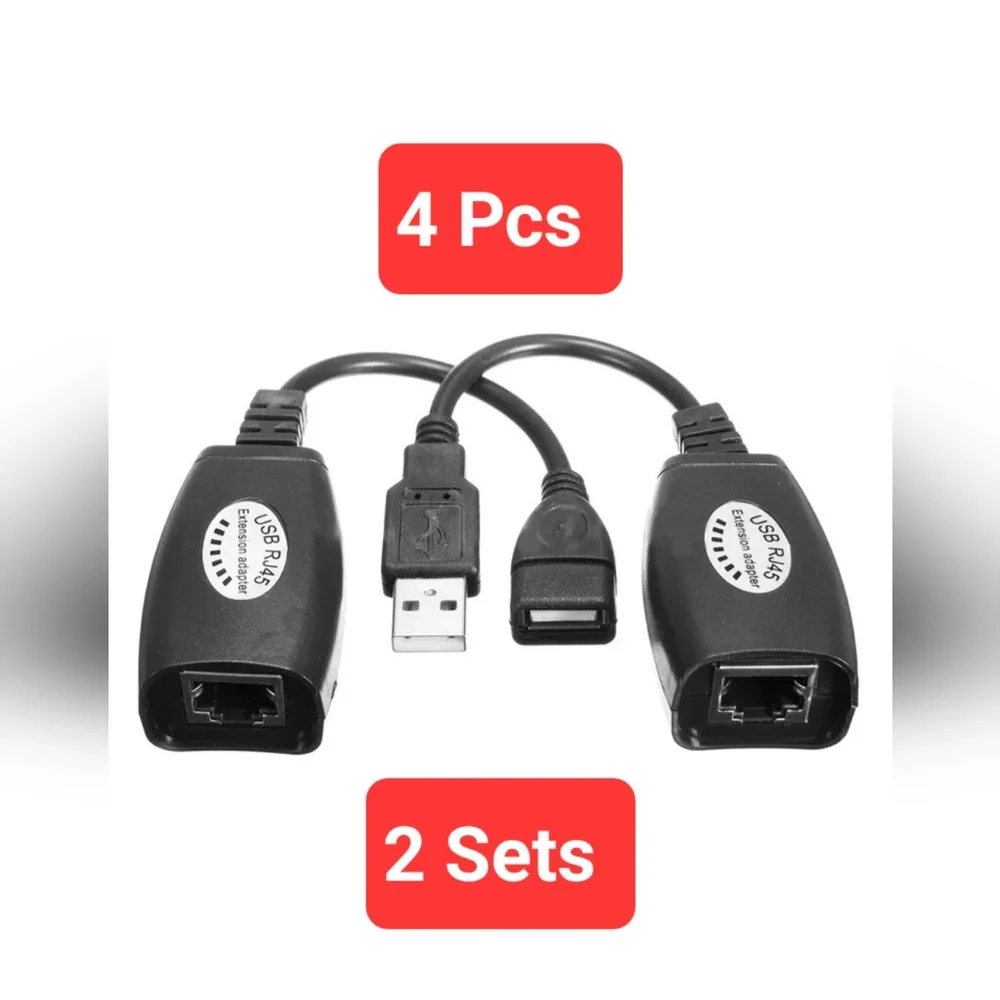 (2 Sets) (4 Pcs) USB Extension Ethernet RJ45 Cat5e/6 LAN Adapter Repeater Sets.